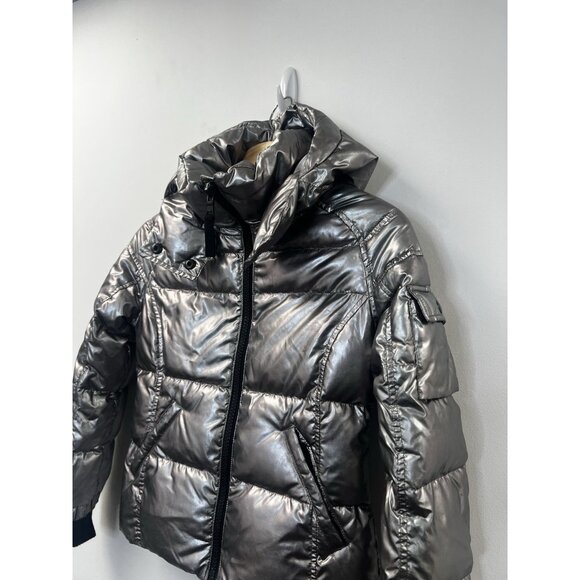 S13 Kylie Metallic Duck Down Feather Detachable Hooded Puffer Jacket Kids Sz 10 - Picture 6 of 15